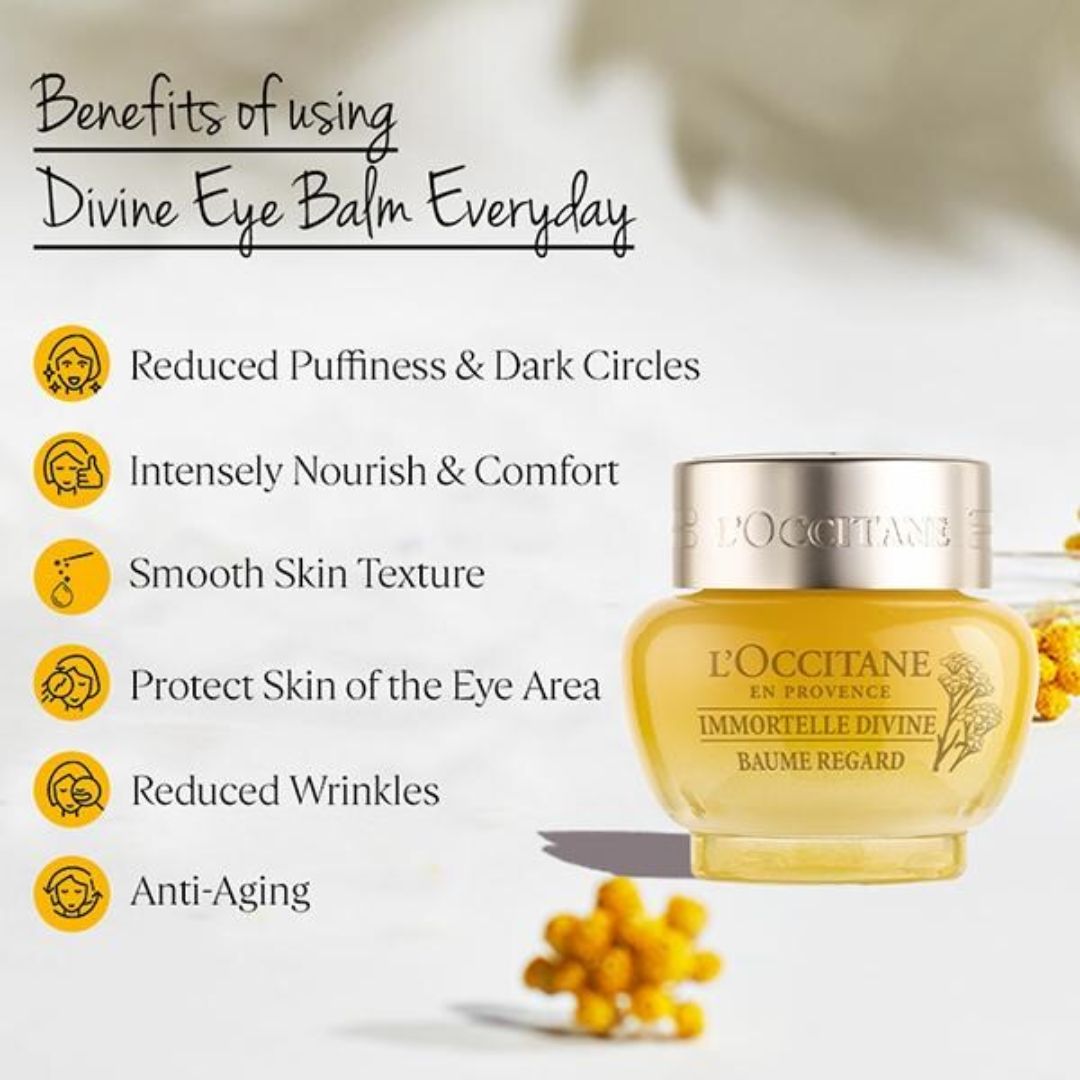 LOccitane - Immortelle Divine Eye Balm, Advanced Youth Face Care - 0.5 Oz
