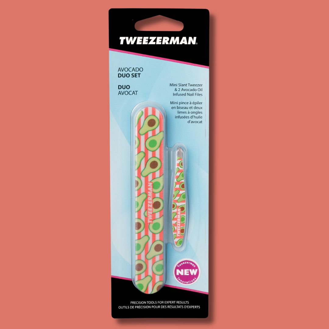 Tweezerman - Avocado Duo Set, Mini Slant Tweezer & Avocado Oil Infused Nail Files - 3 Piece