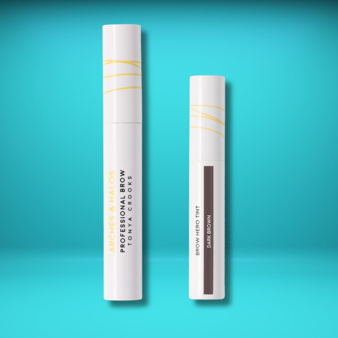 Arches and Halos - Brow Hero Tint Kit - Dark Brown, Dual-Ended Angled Brush, Clear Brow Gel  - 2 Pc, Pack of 2