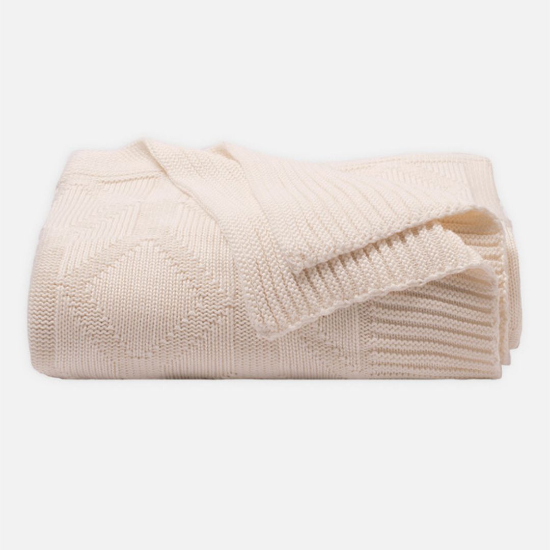 Cariloha - Bamboo Knit Throw Diamond, Coconut Milk - 50” x 70”
