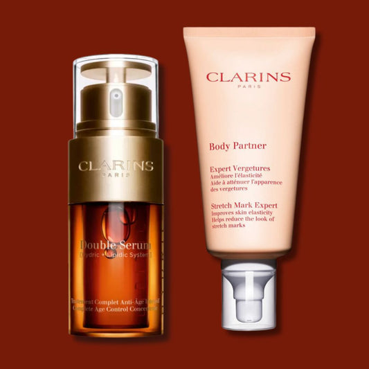 Clarins - Double Serum Complete Age Control Concentrate and Body Partner Stretch Mark Expert Kit - 2 Pc Kit 1oz Serum, 5.8oz Body Lotion