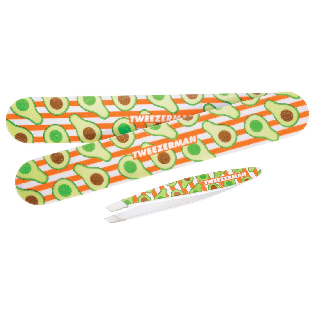 Tweezerman - Avocado Duo Set, Mini Slant Tweezer & Avocado Oil Infused Nail Files - 3 Piece