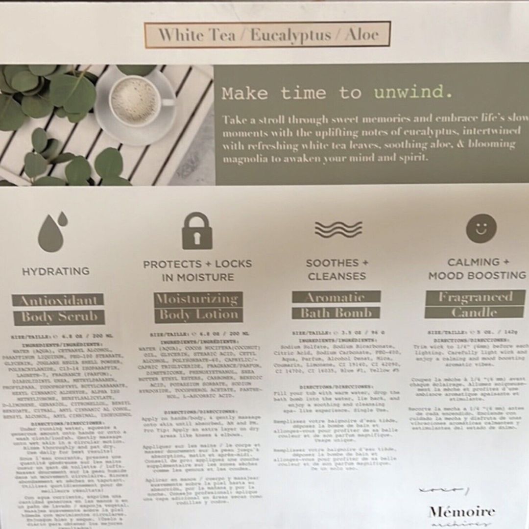 Memoire Archives - White Tea + Eucalyptus - 4 Piece Bath & Body Set