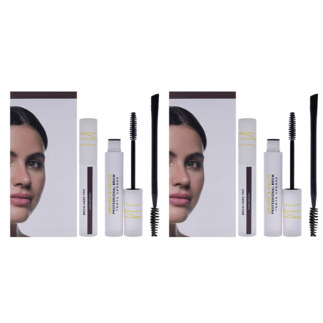 Arches and Halos - Brow Hero Tint Kit - Dark Brown, Dual-Ended Angled Brush, Clear Brow Gel  - 2 Pc, Pack of 2